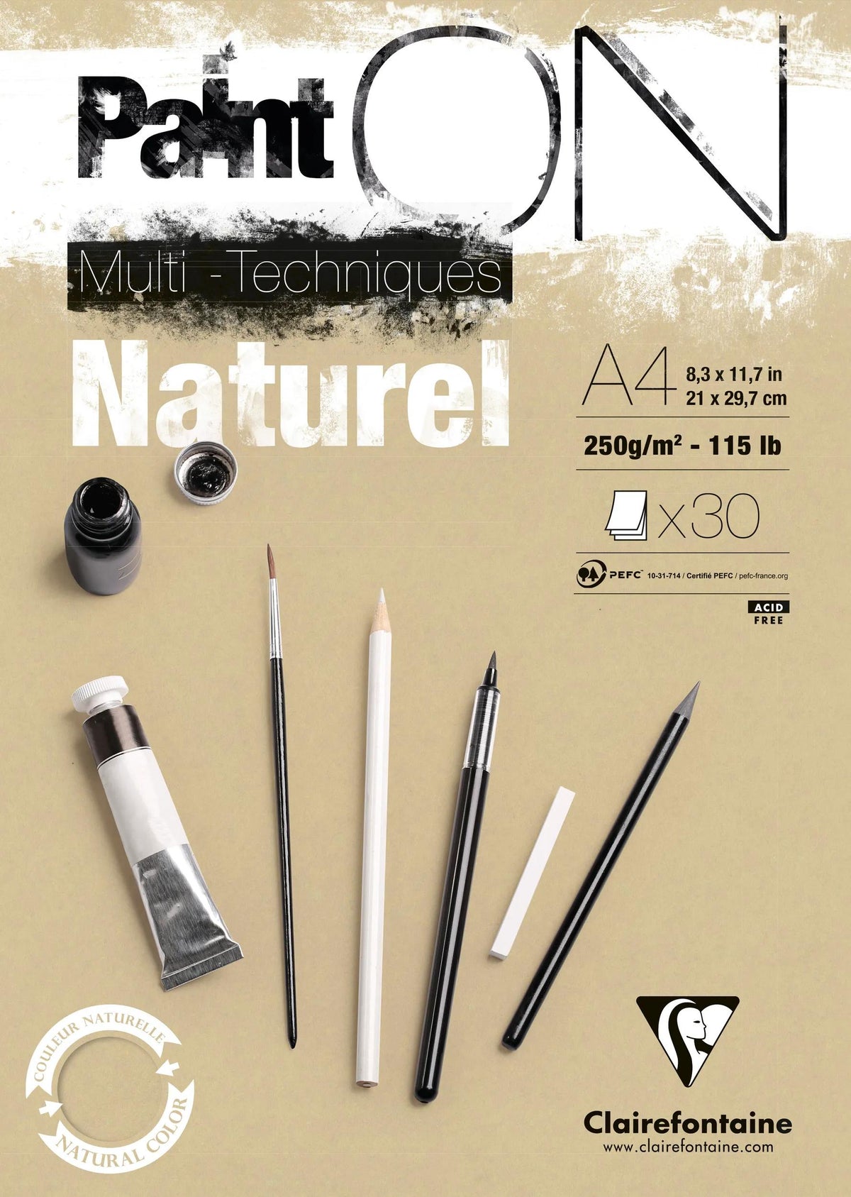 Paint'ON Naturel bloc collé 30F A4 250g (lot de 4)