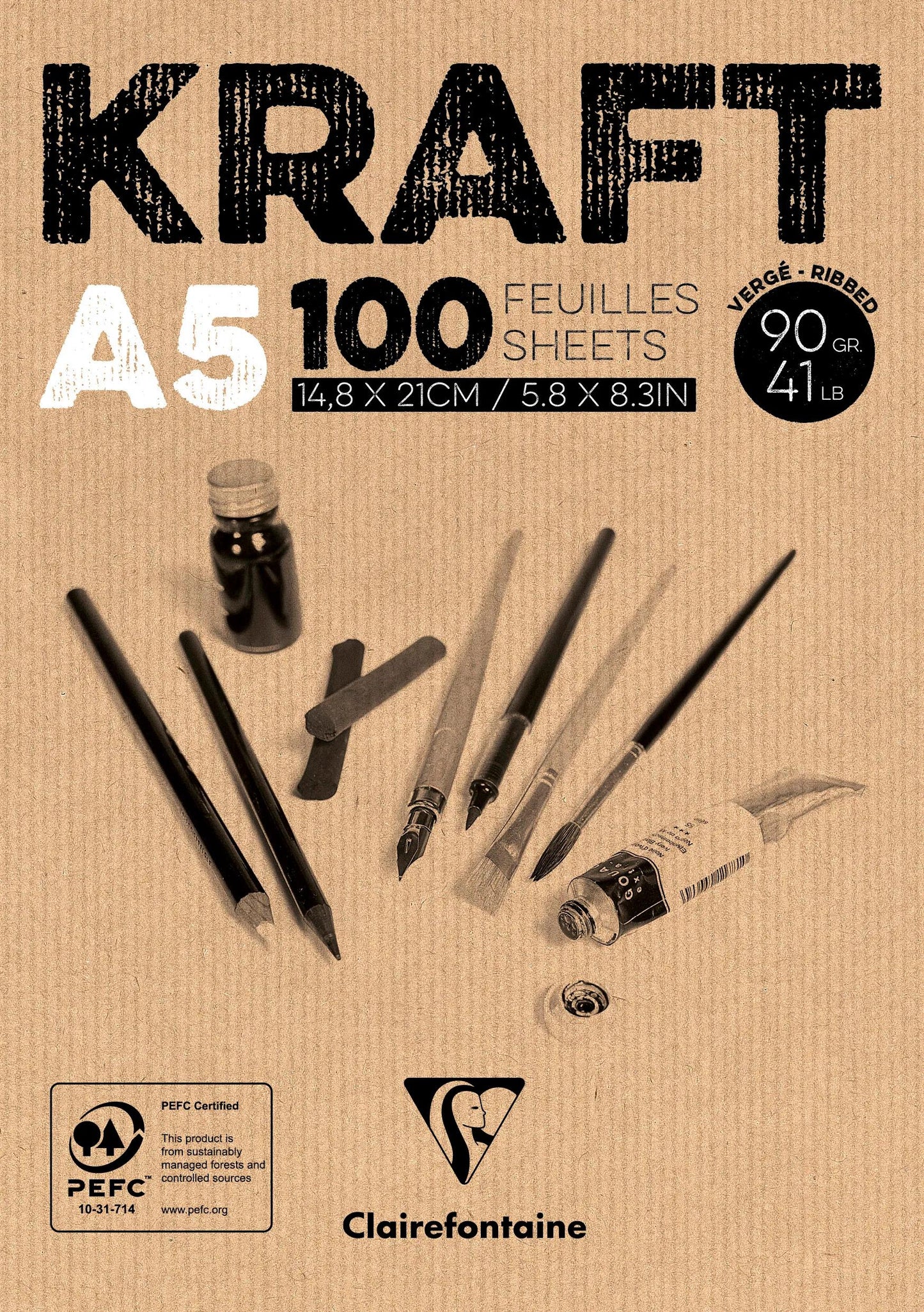 Kraft block glued 100F A5 90g (Pack x5)