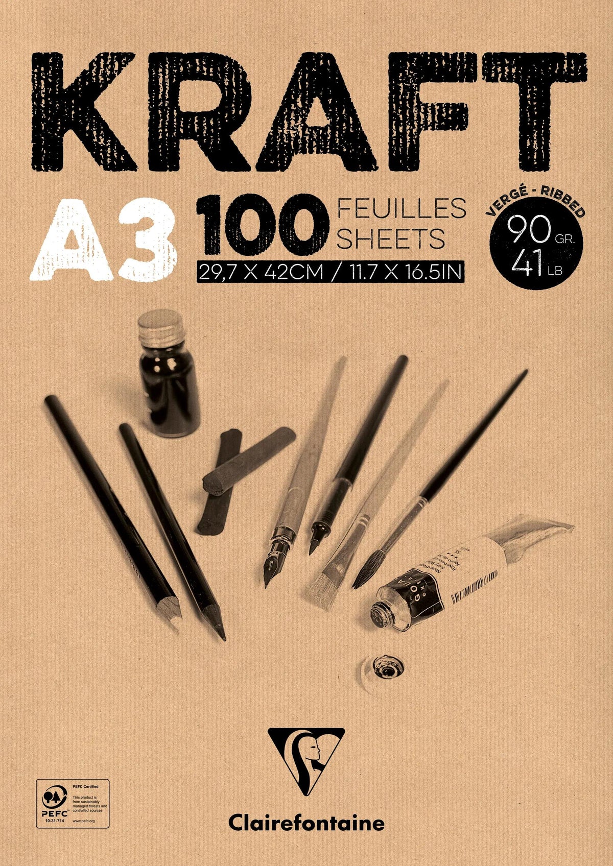 Kraft bloc collé 100F A3 90g (lot de 2)