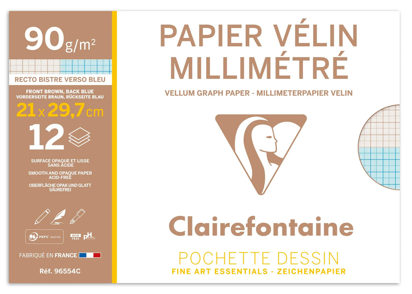 Vélin Millimétré Tasche 12F A4 90g (Paket x10)
