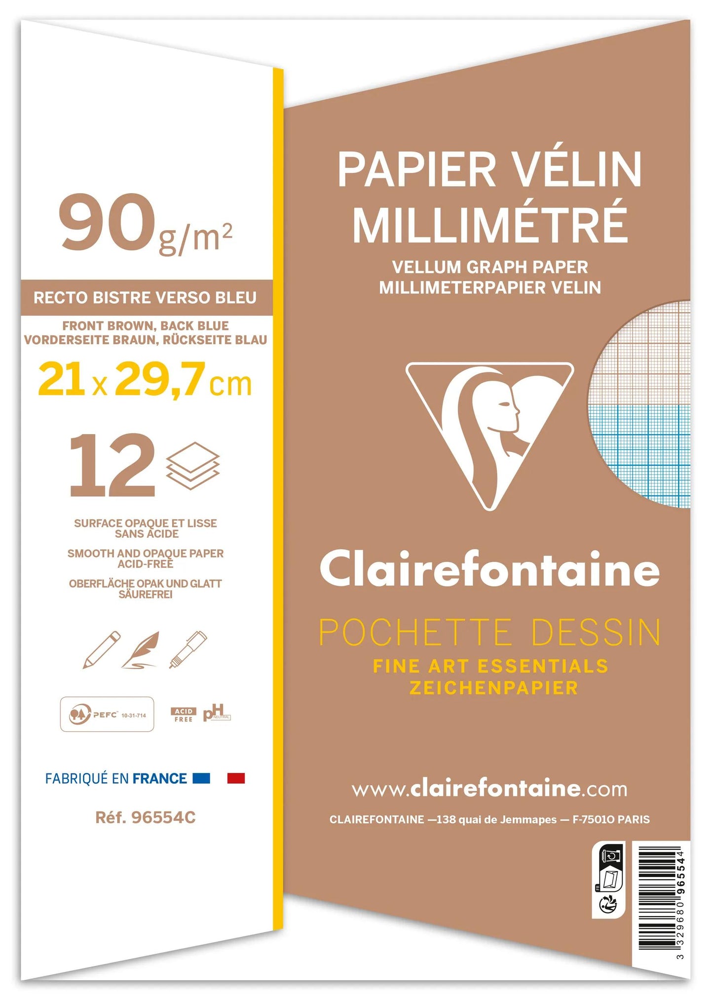 Vélin Millimétré Tasche 12F A4 90g (Paket x10)
