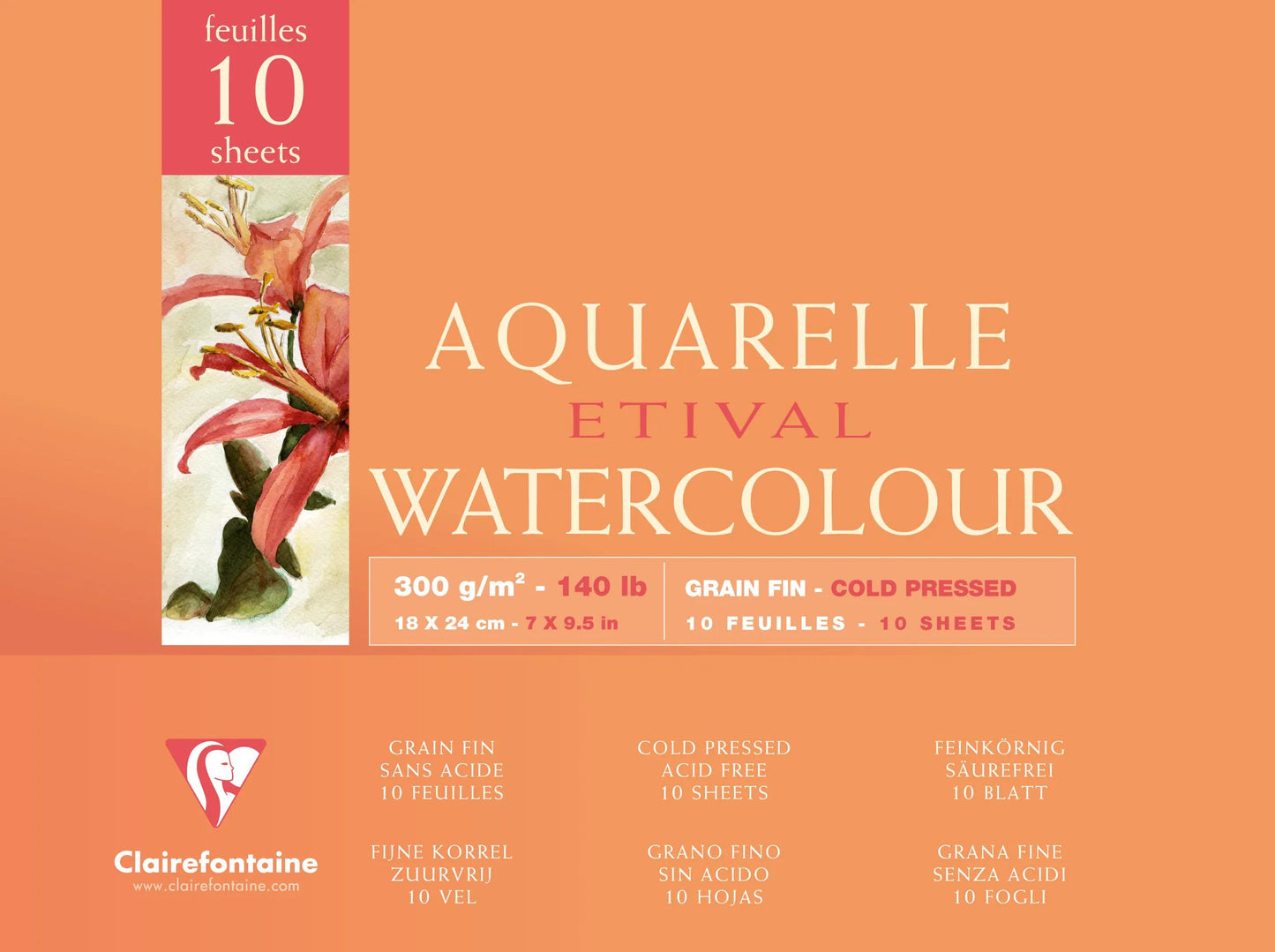 Blocco etivale incollato 4 lati 10F 18x24cm 300g grano fine (Pacchetto x4)