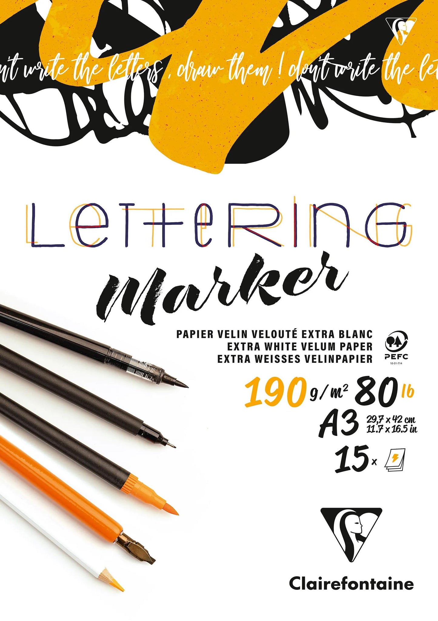 Blocco di lettere incollato 15F A3 190g - Nuovo (Pacchetto x5)