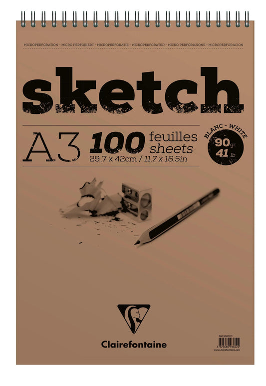 Sketch bloc spiralé 100F A3 90g - Blanc (lot de 5)
