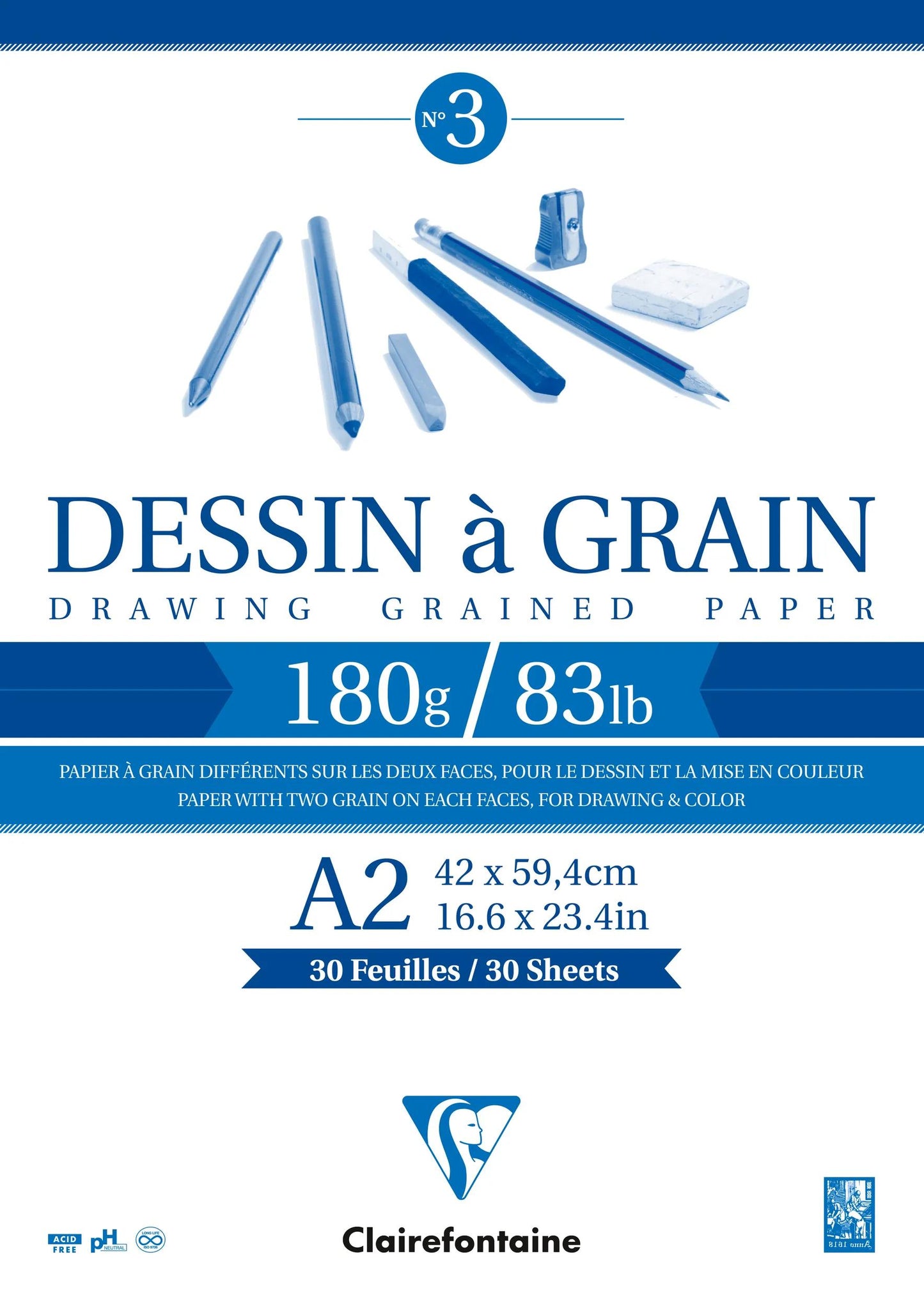 Disegno del grano blocco incollato 30F A2 180g (Pacchetto x3)