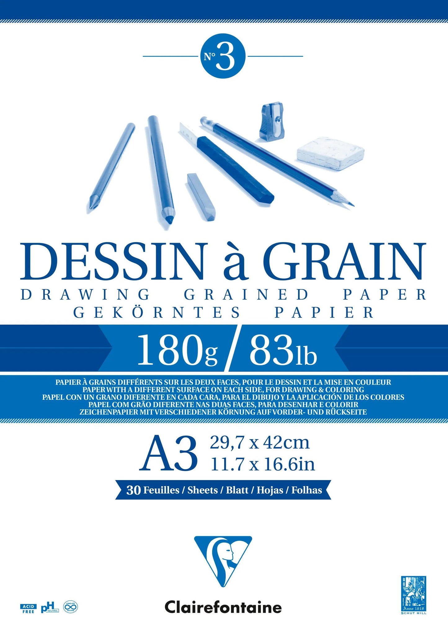 Grain drawing glued block 30F A3 180g (Pack x5)