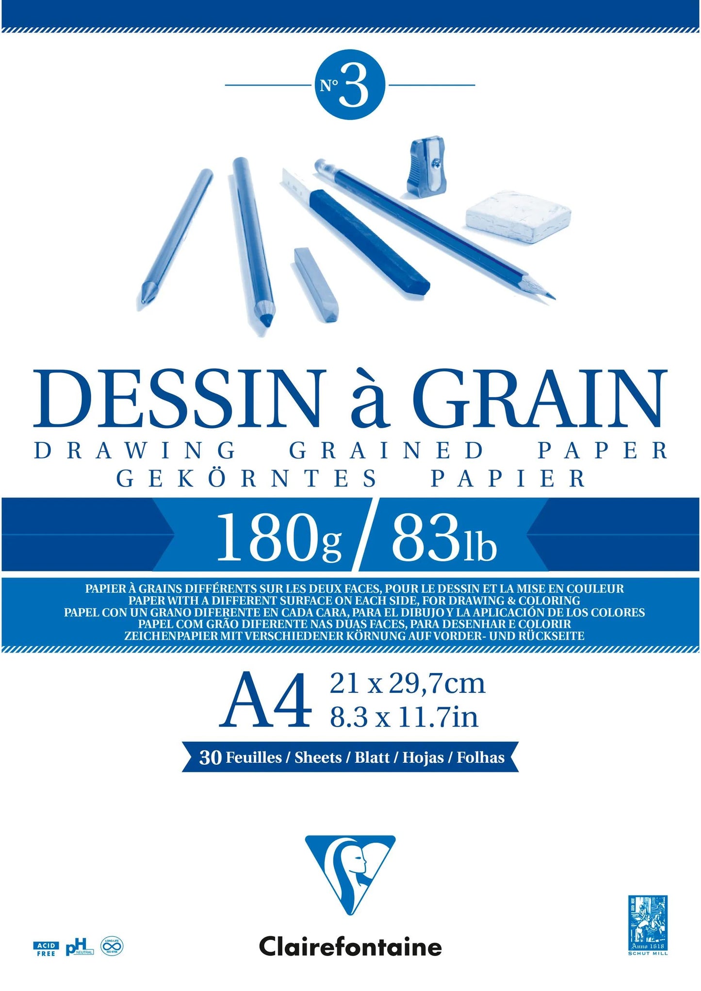 Drawing Grain block glued 30F A4 180g (Pack x5)