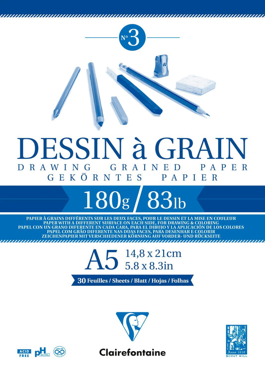 Grainzeichnung Block verklebt 30F A5 180g (5er-Pack)