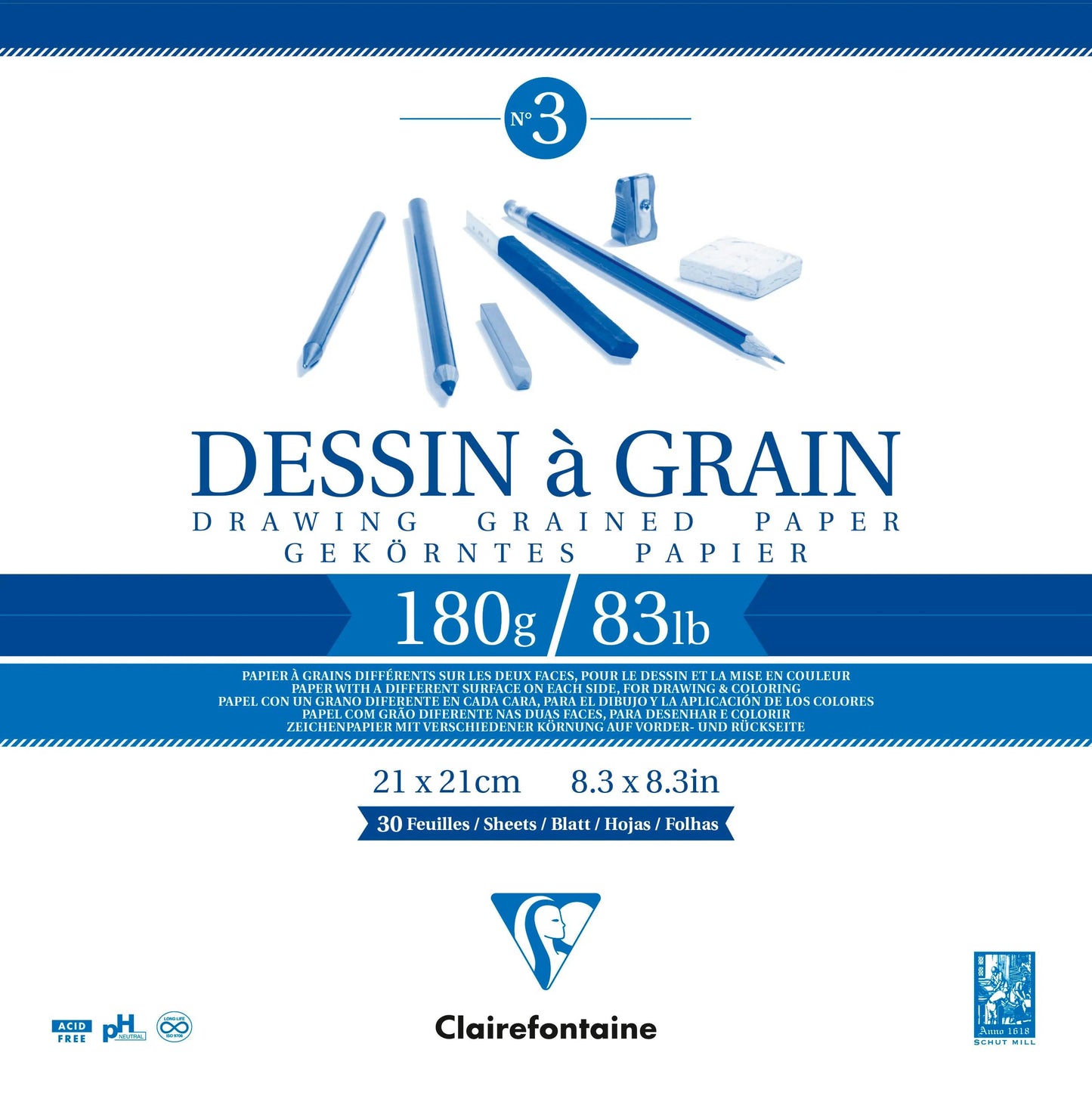 Grain drawing glued block 30F 21x21cm 180g (Pack x5)
