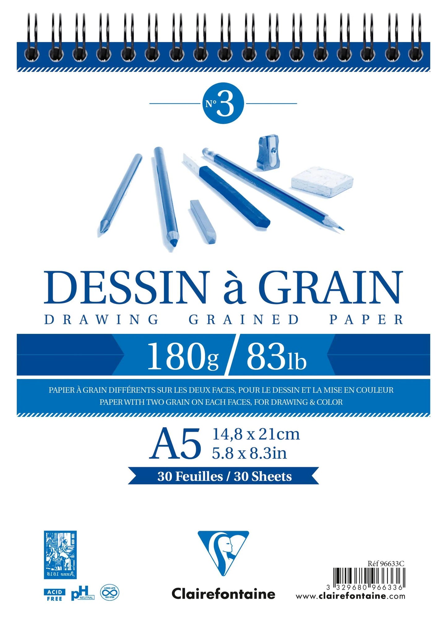 Spiral block grain drawing 30F A5 180g (Pack x5)