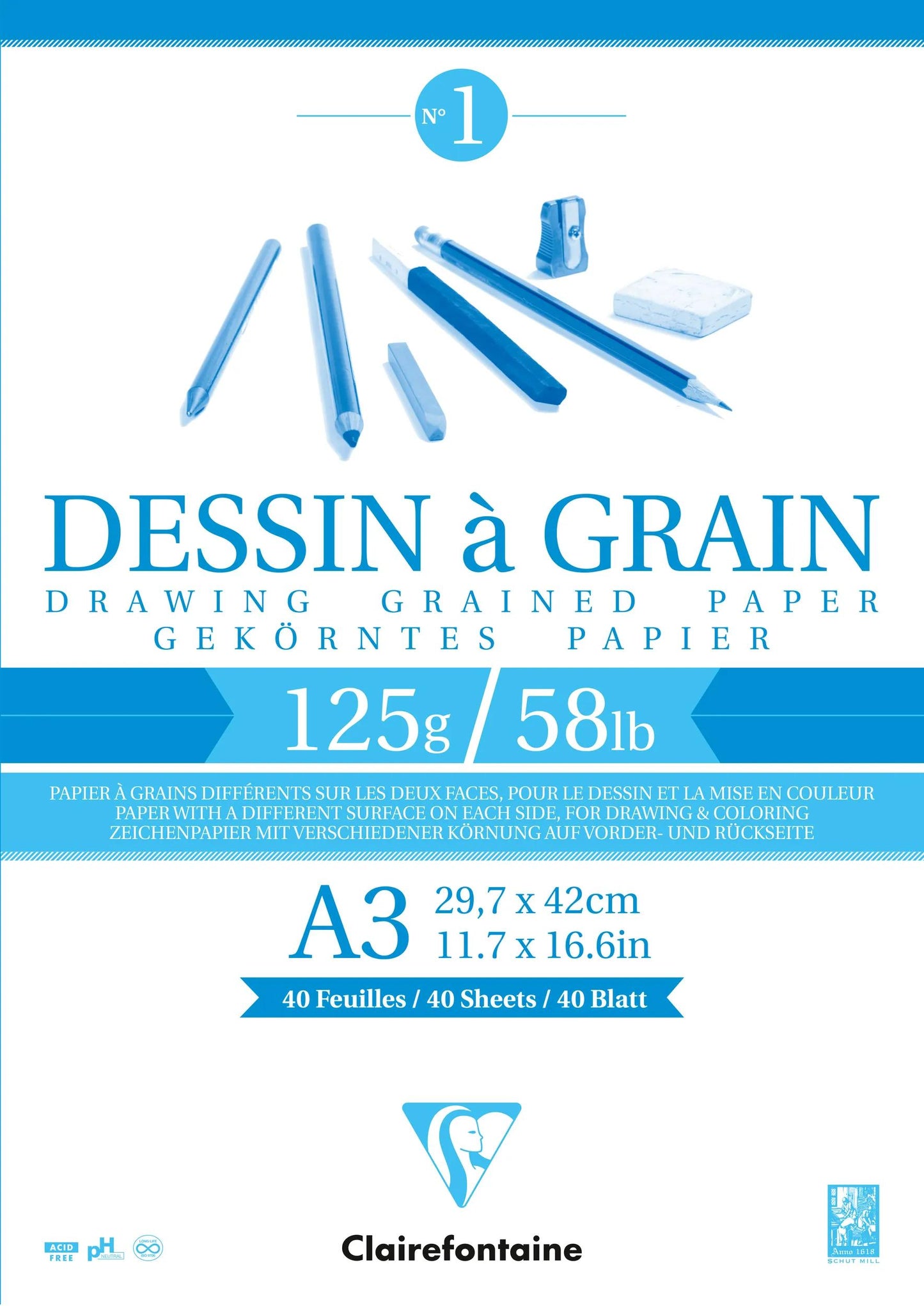 Drawing Grain block glued 40F A3 125g (Pack x5)