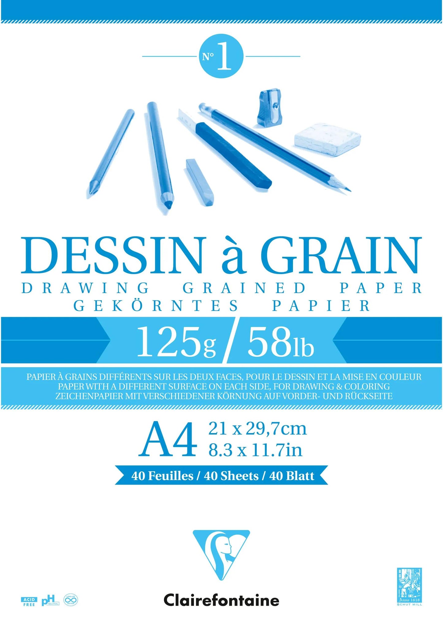 Drawing Grain block glued 40F A4 125g (Pack x5)