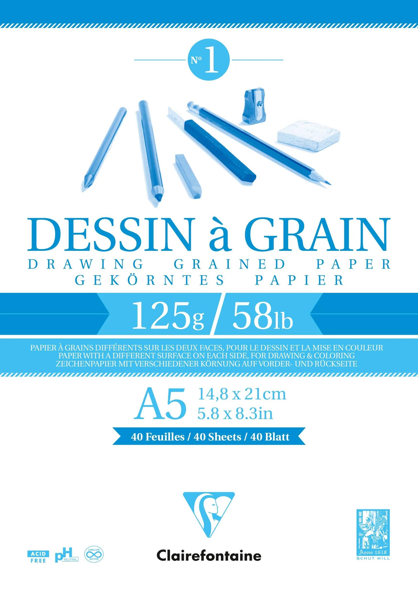 Drawing Grain block glued 40F A5 125g (Pack x5)