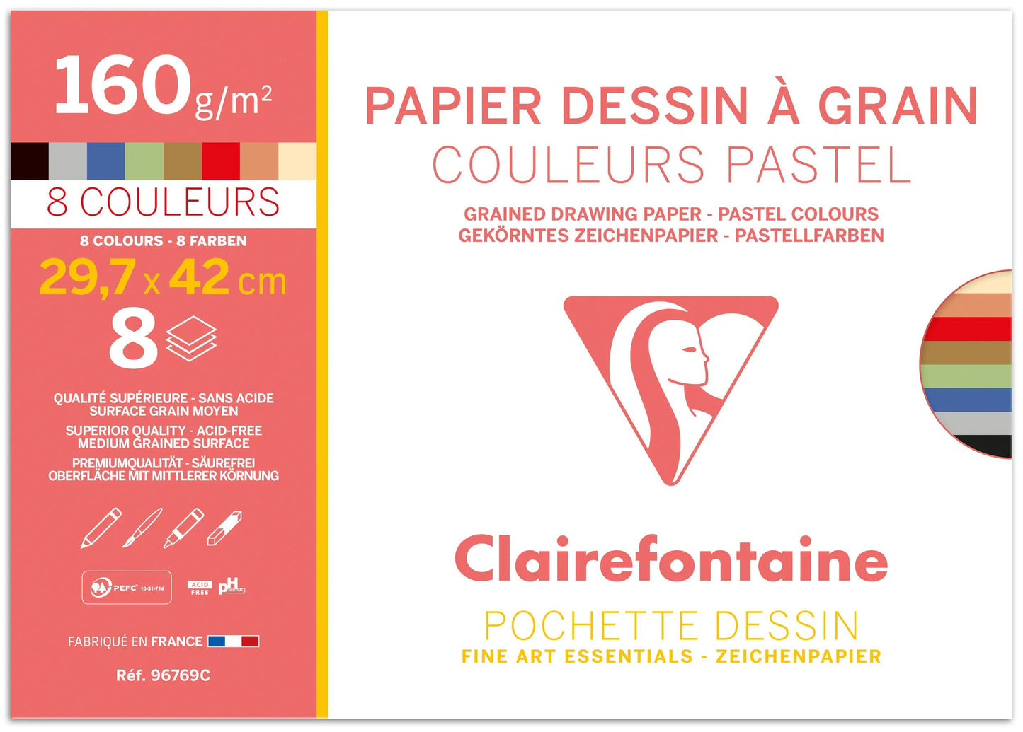 Dessin à Grain Couleur pochette 8F A3 160g - Assortiment pastel (Lot x10)