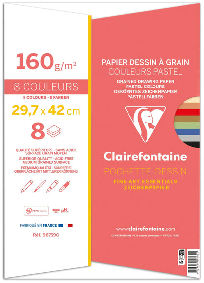 Dessin à Grain Couleur pochette 8F A3 160g - Assortiment pastel (lot de 10)