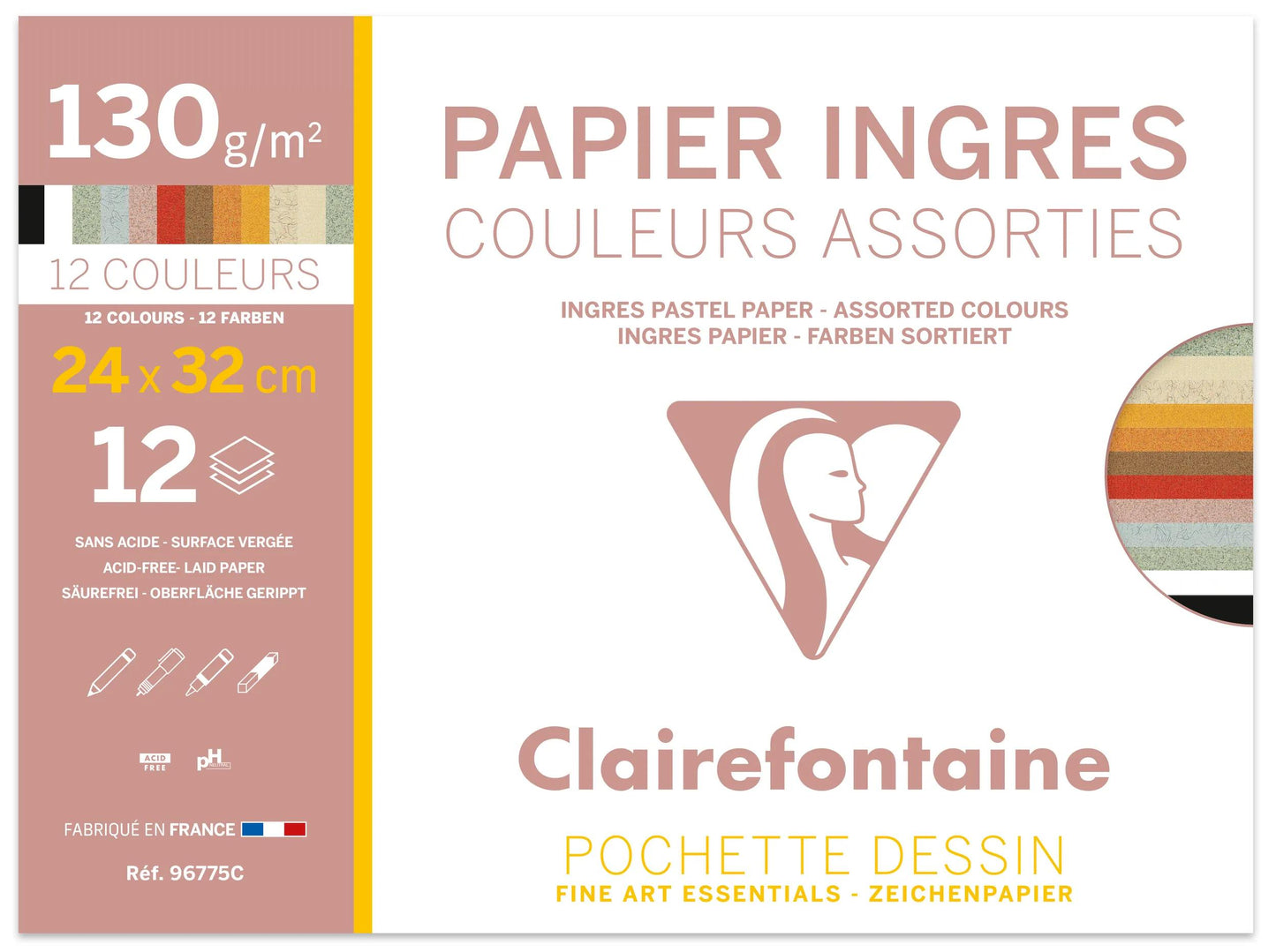 Ingres Pastelltasche 12F 24x32cm 130g - Pastelsortiment (Paket x10)