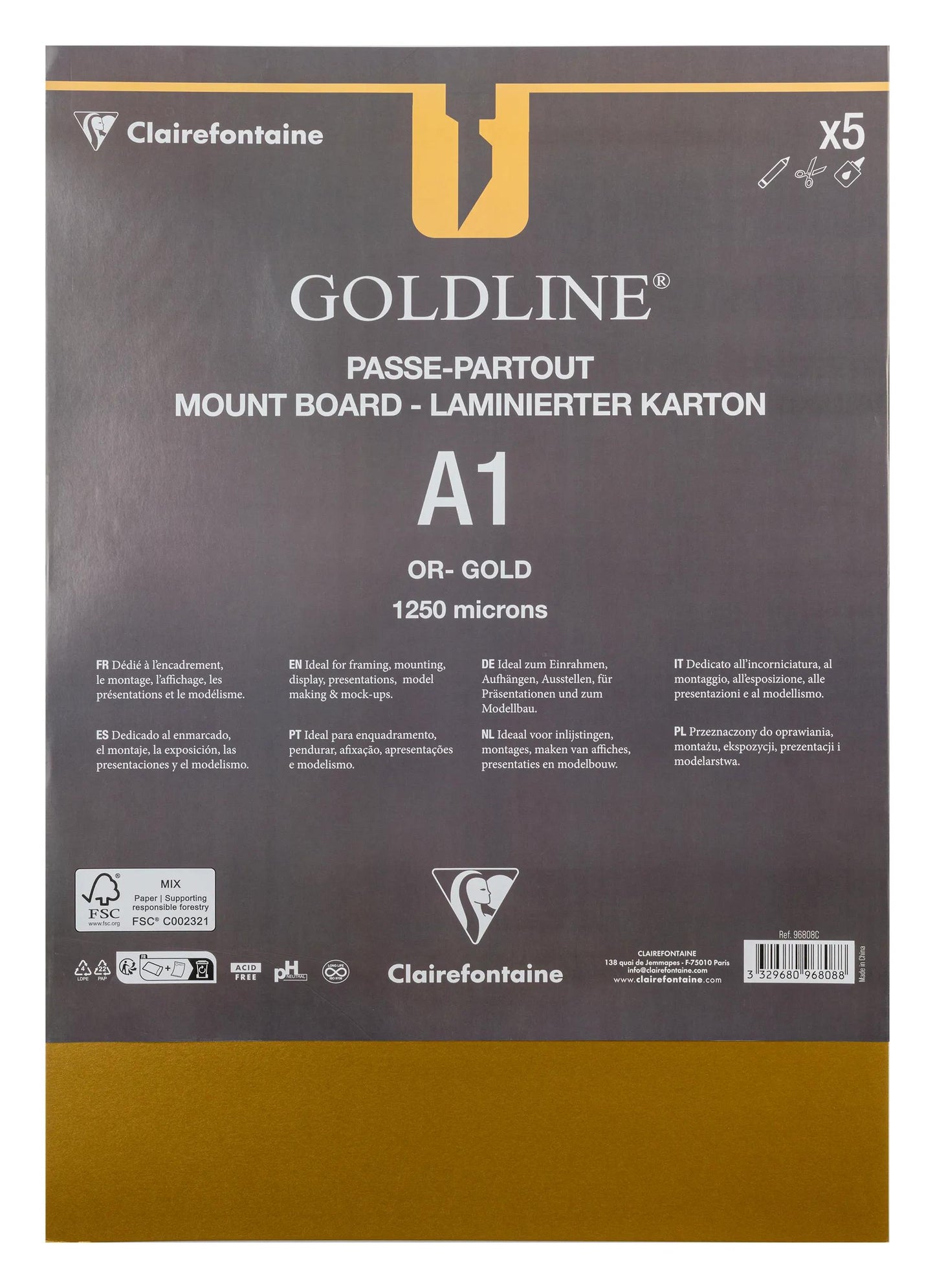 Goldline contrecollé pour passe-partout paquet 5F A1 1,25mm - Or - New