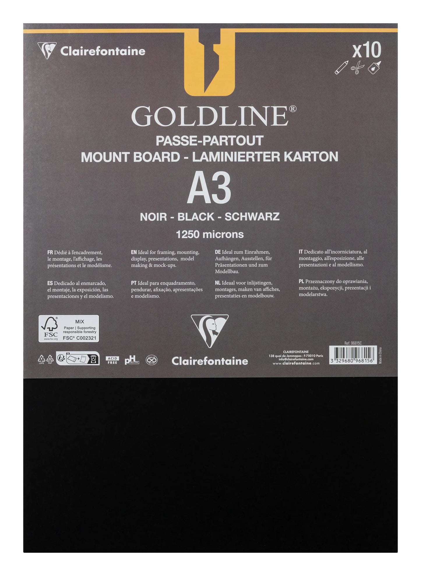 Goldline laminato per tutti i pacchetti 10F A3 1.25mm - Nero - Nuovo