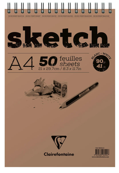 Sketch bloc spiralé 50F A4 90g - Blanc (lot de 5)