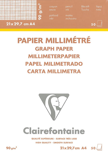Blocco Vélin Millimetre incollato 50F A4 90g (confezione da 5)