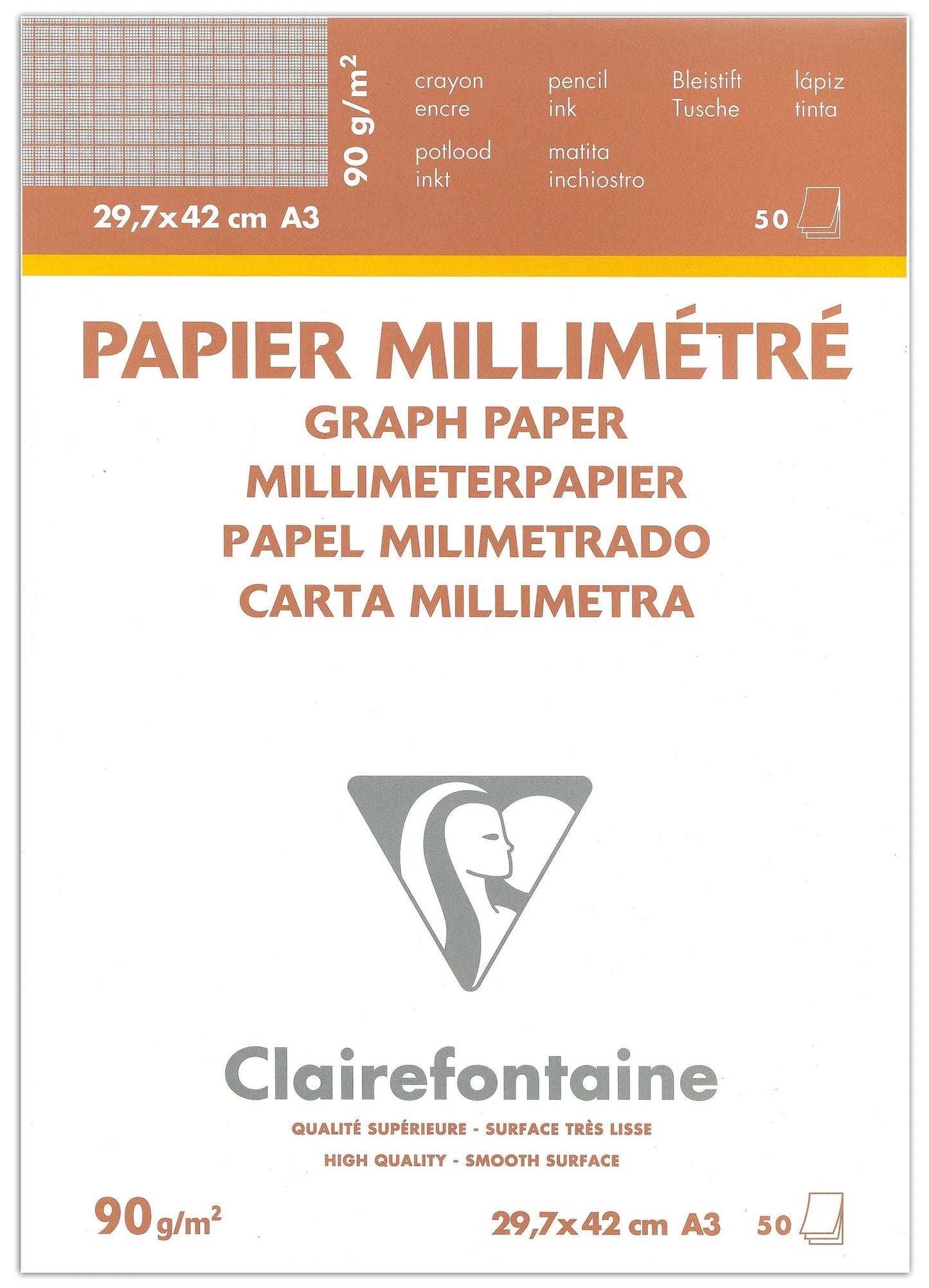 Vélin Millimetre Block verklebt 50F A3 90g (Paket x5)
