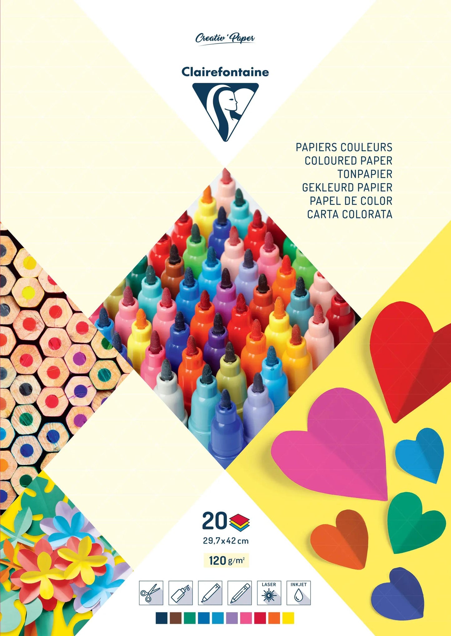 COLORE PAPER, 20 blocchi di fogli 120g/m2 in formato 29.7x42cm - Assortimento (Pacchetto x5)