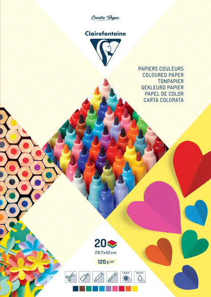PAPIER COULEUR, Bloc de 20 feuilles 120g/m2 au format 29,7x42cm - Assortiment (lot de 5)