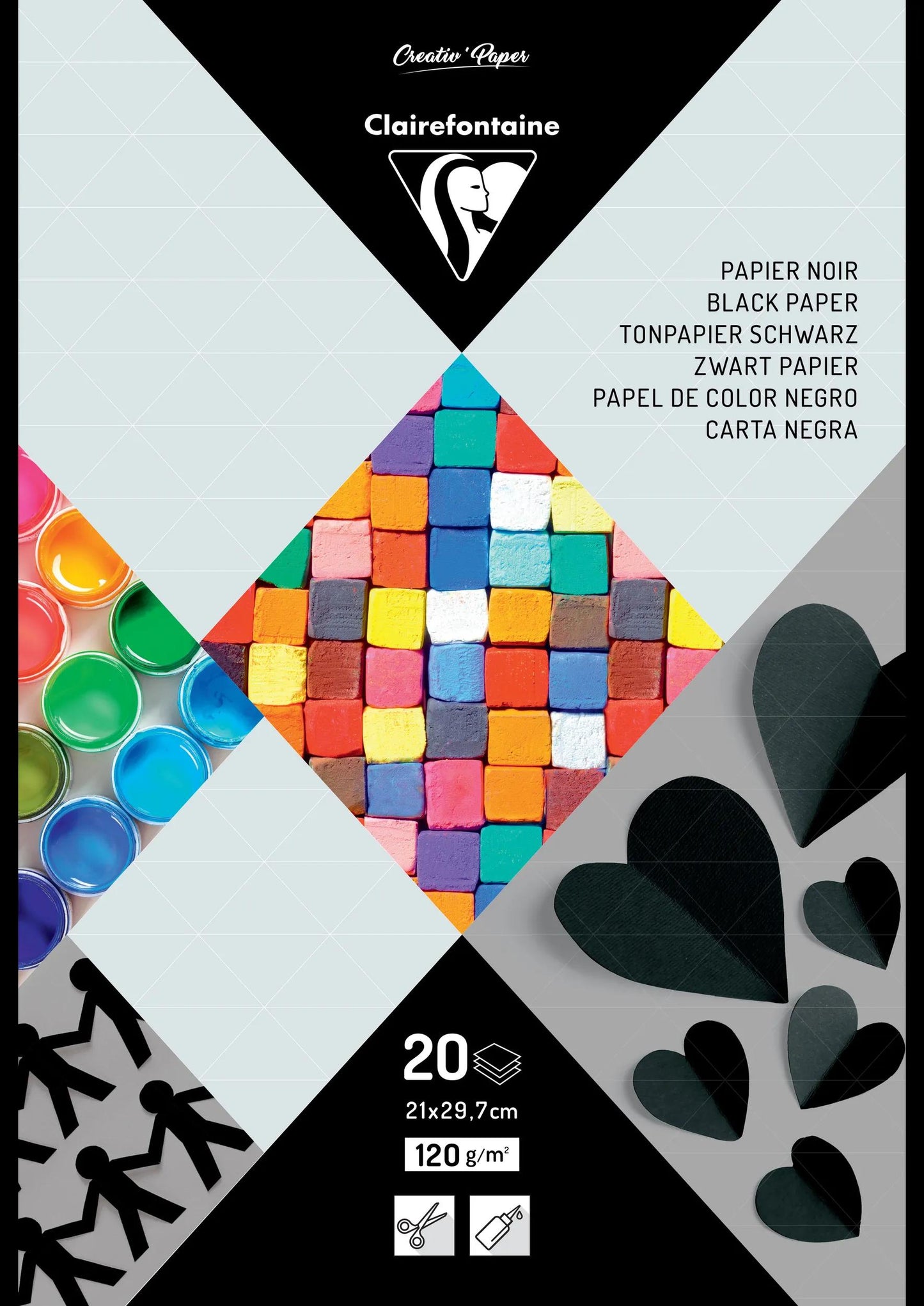 BLACK PAPER, 20 sheet block 120g/m2 in 21x29.7cm format - Black (Pack x10)
