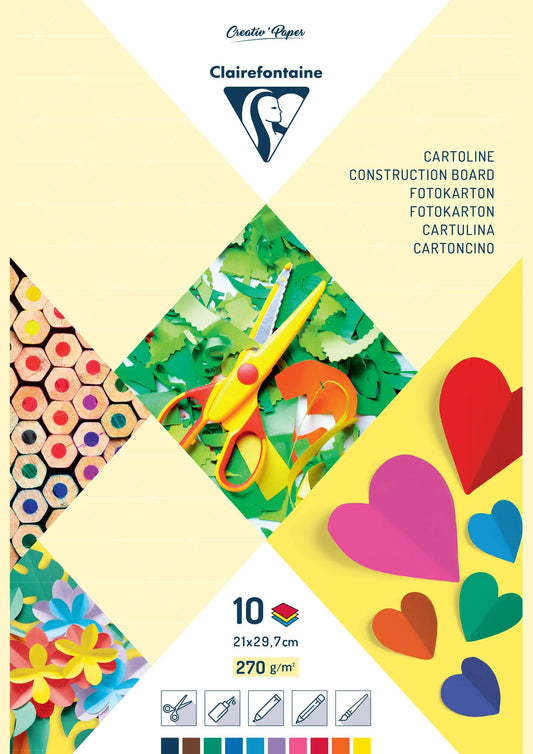 COLOR PAPER, block of 10 sheets 270g/m2 in 21x29.7cm format - Assortment