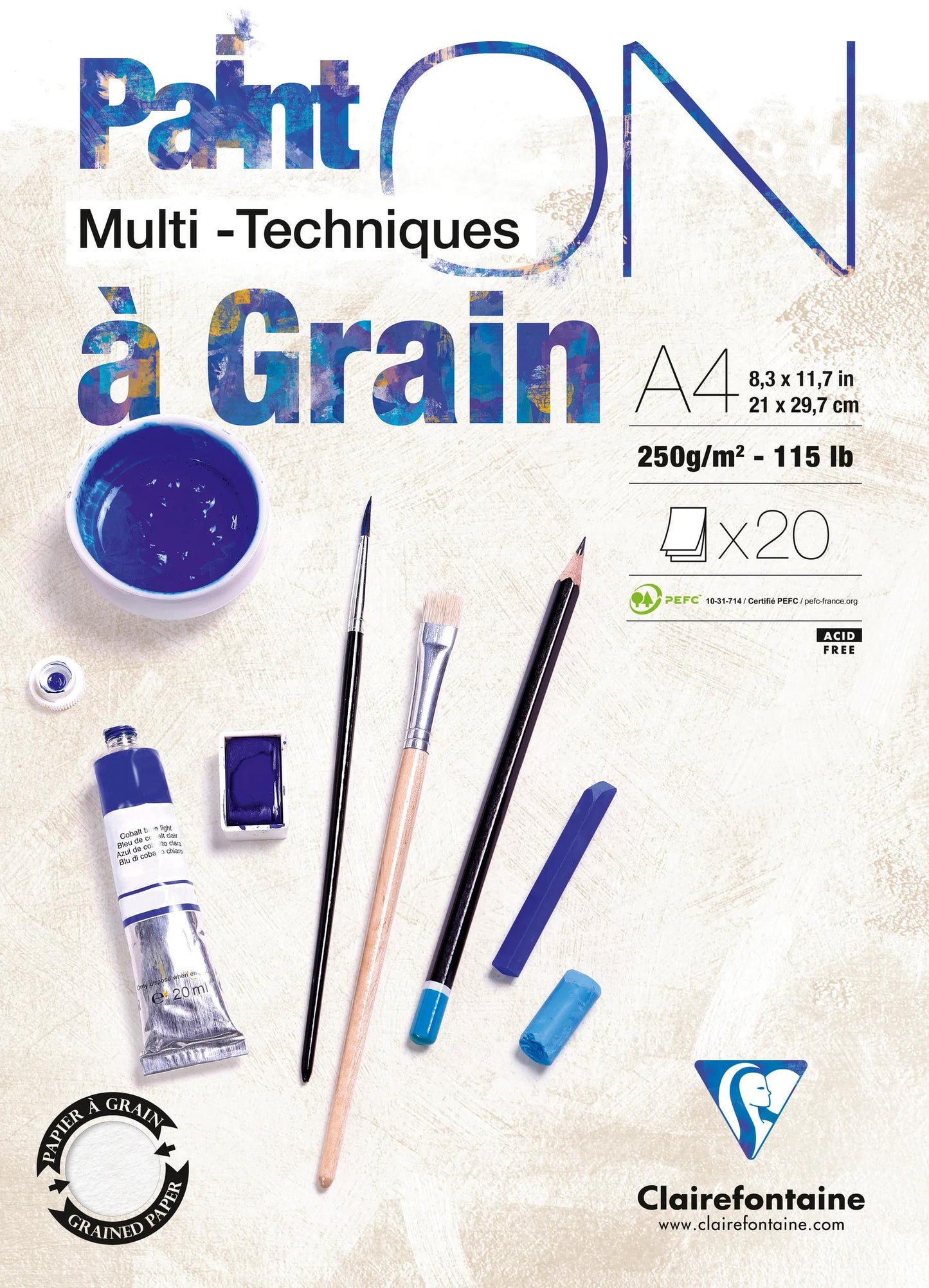 Paint'ON grain block glued 20F A4 250g (Pack x4)