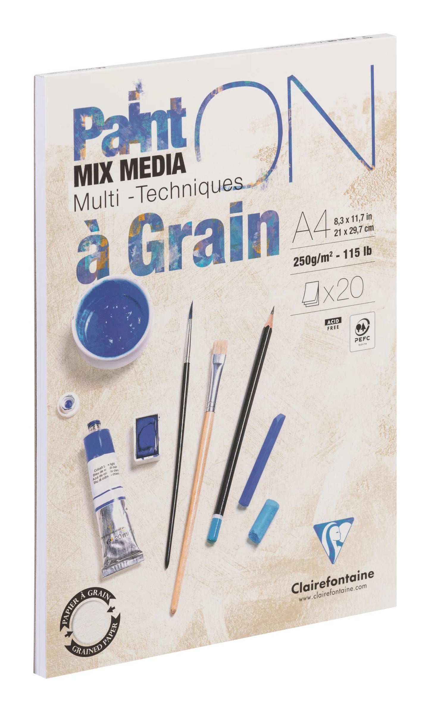 Paint'ON grain block glued 20F A4 250g (Pack x4)