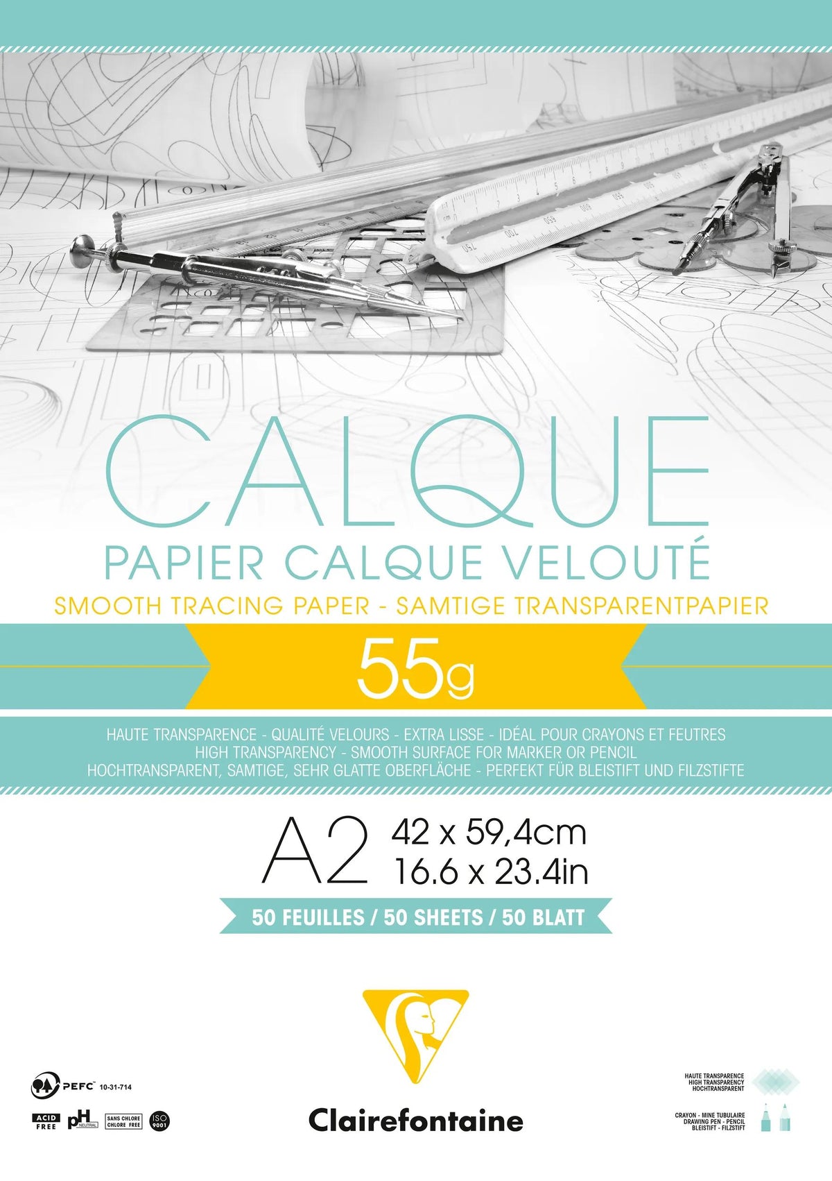 Papier Calque bloc collé 50F A2 55g (lot de 2)
