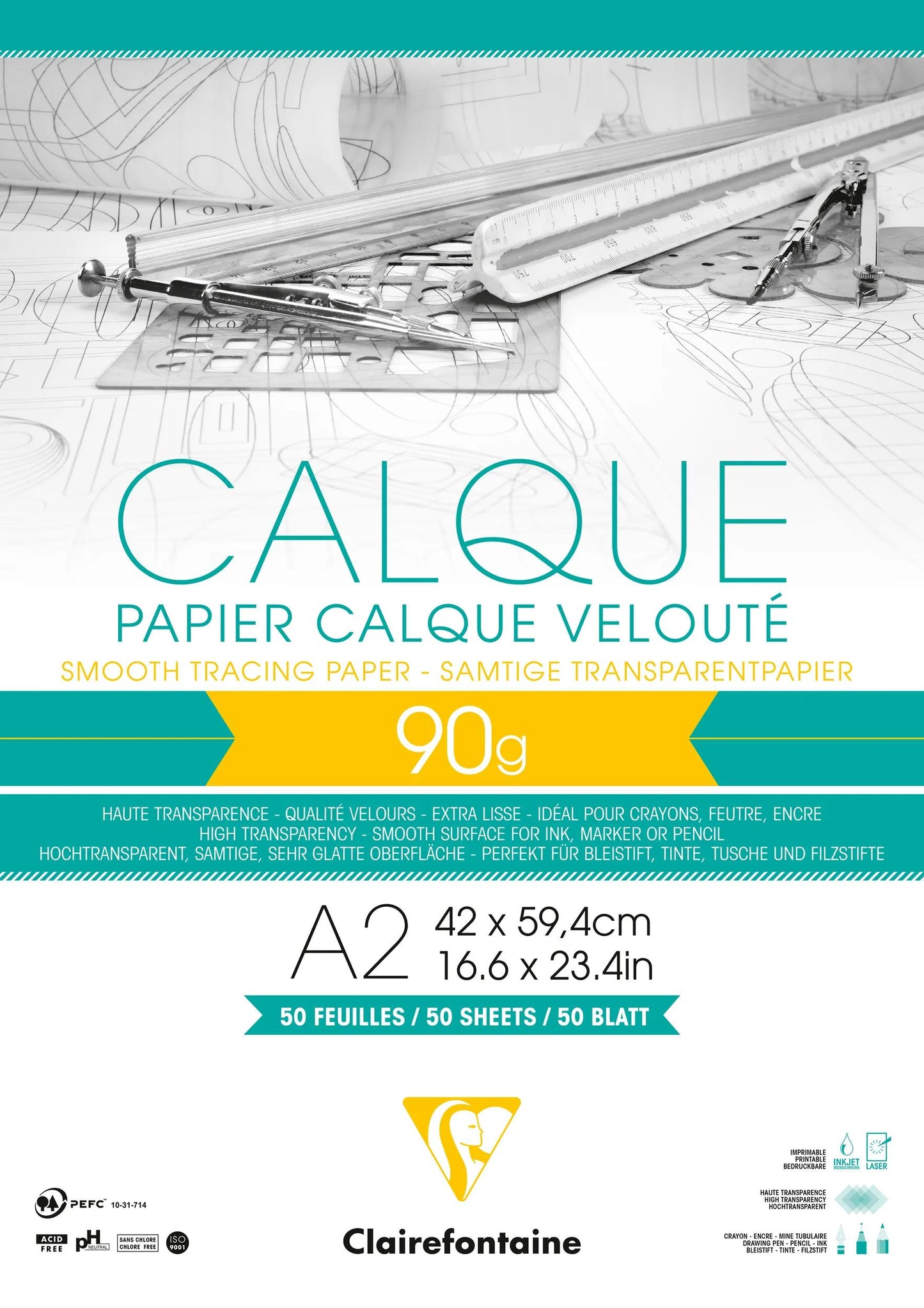 Blocco di strati di carta incollato 50F A2 90/95g (Pacchetto x2)