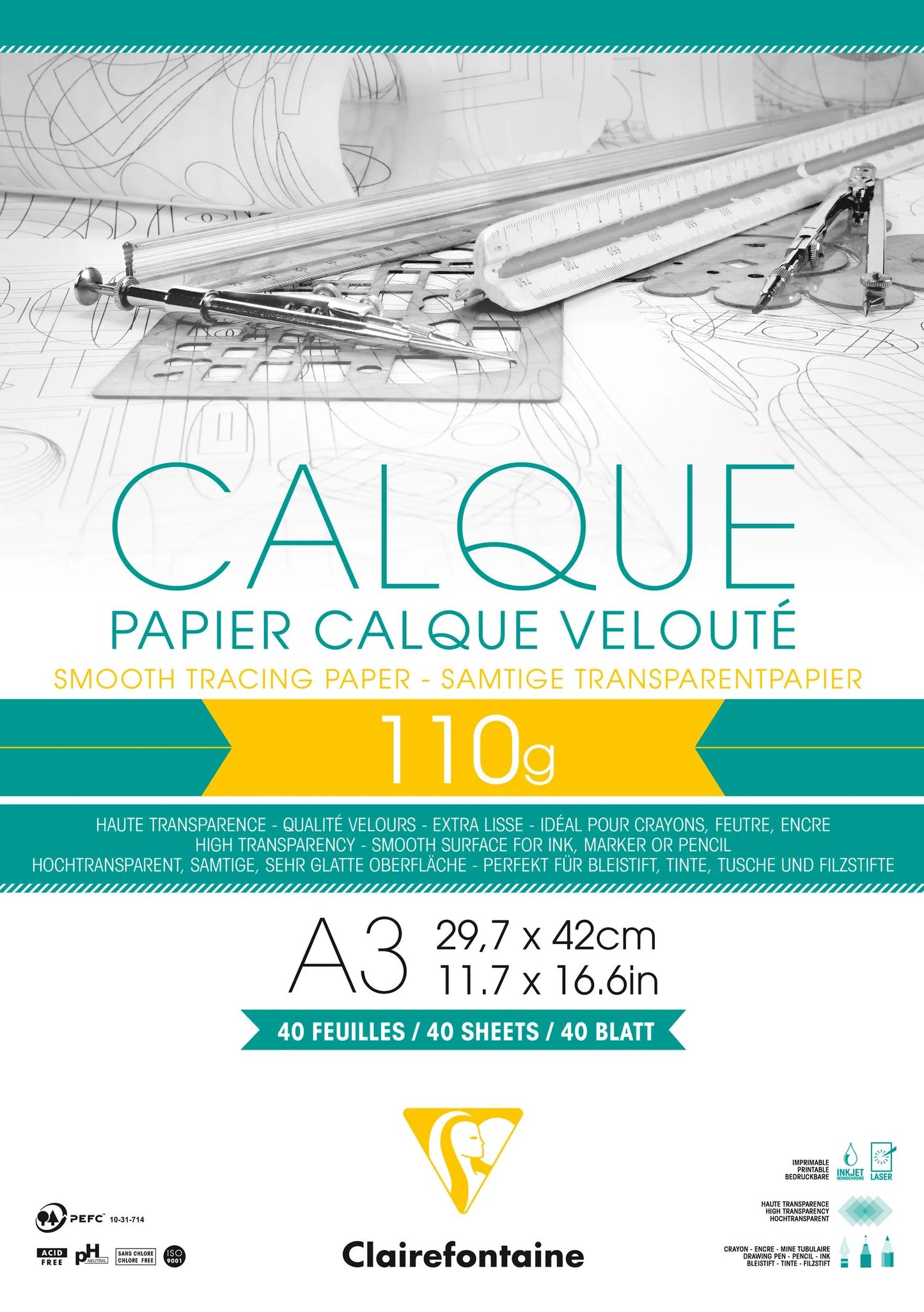 Paper Layer block glued 40F A3 110g (Pack x5)