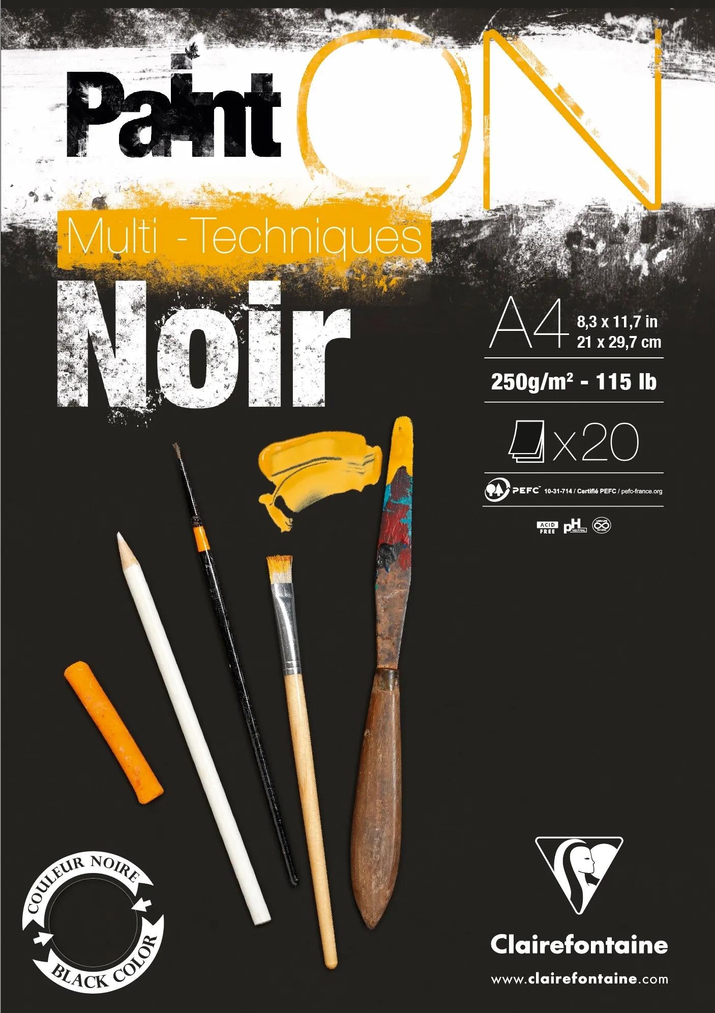 Dipingere Blocco nero incollato 20F A4 250g (Pacchetto x4)