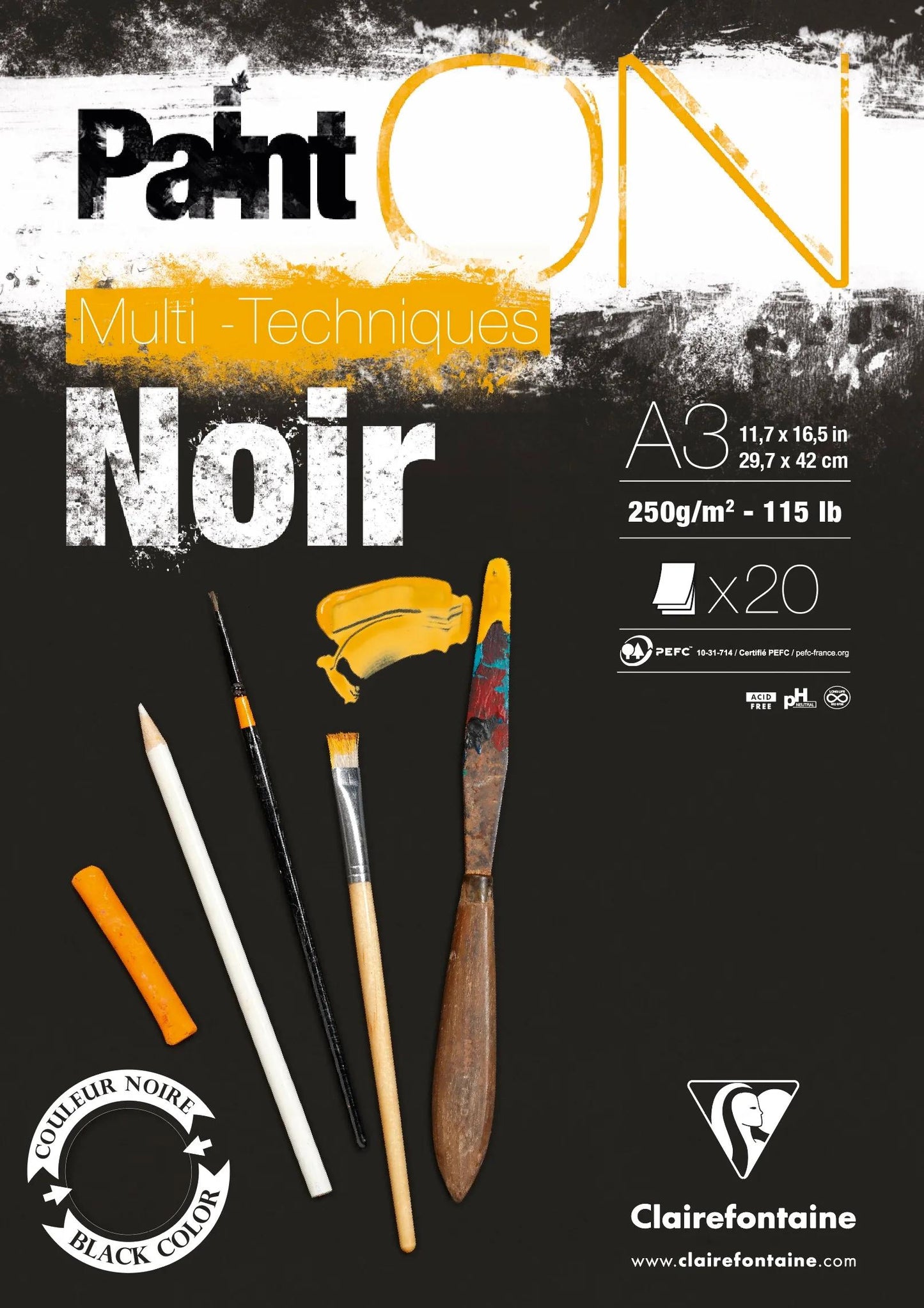 Paint'ON Black block glued 20F A3 250g (Pack x2)
