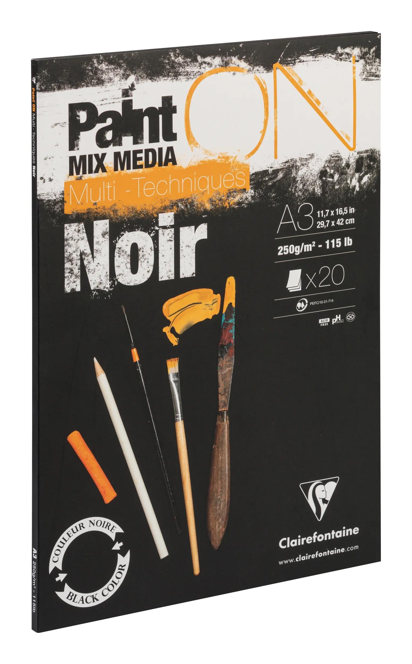 Paint'ON Black block glued 20F A3 250g (Pack x2)