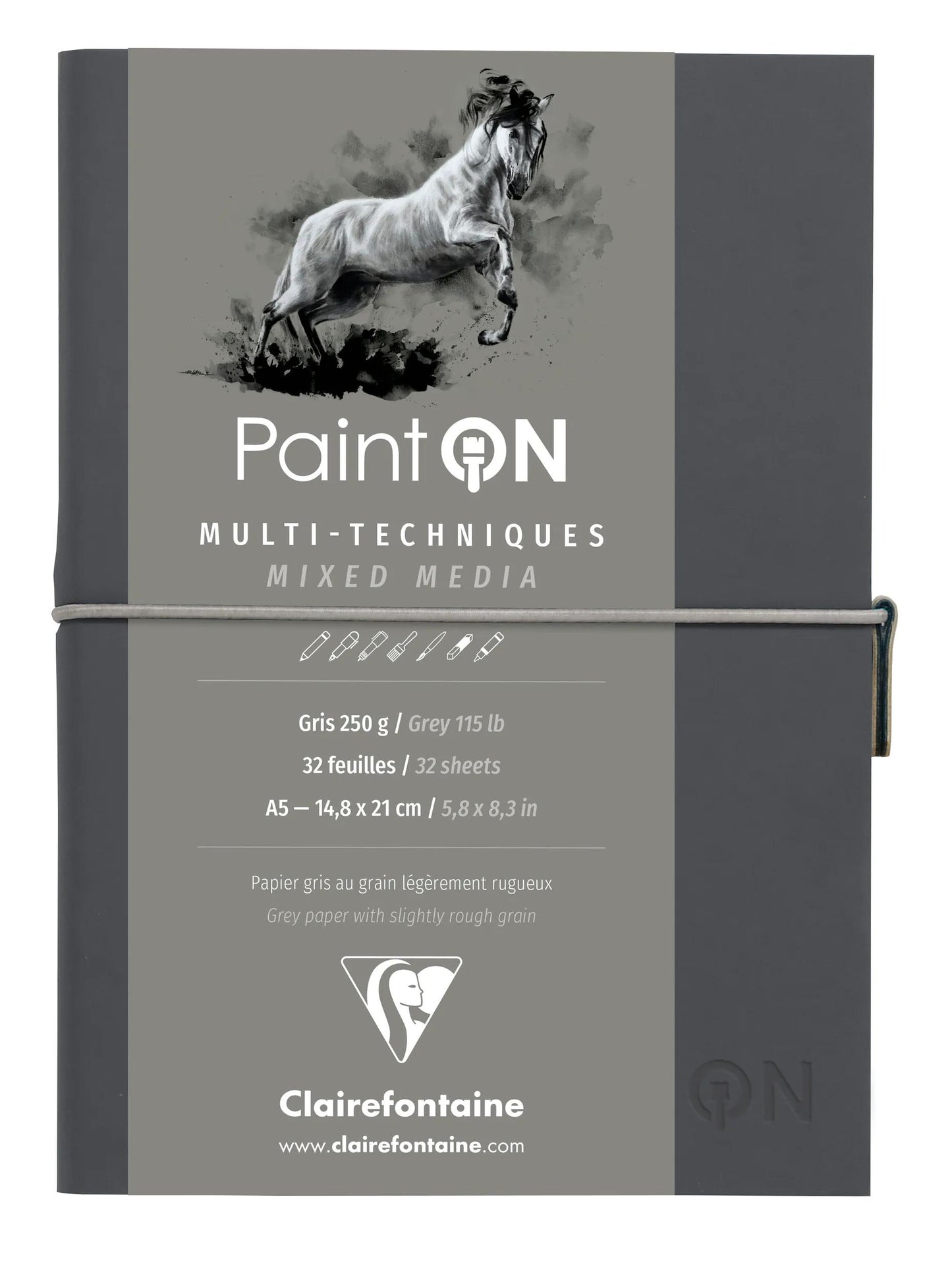 Paint'ON Grey notebook sewn 32F A5 250g - Grey (Pack x2)