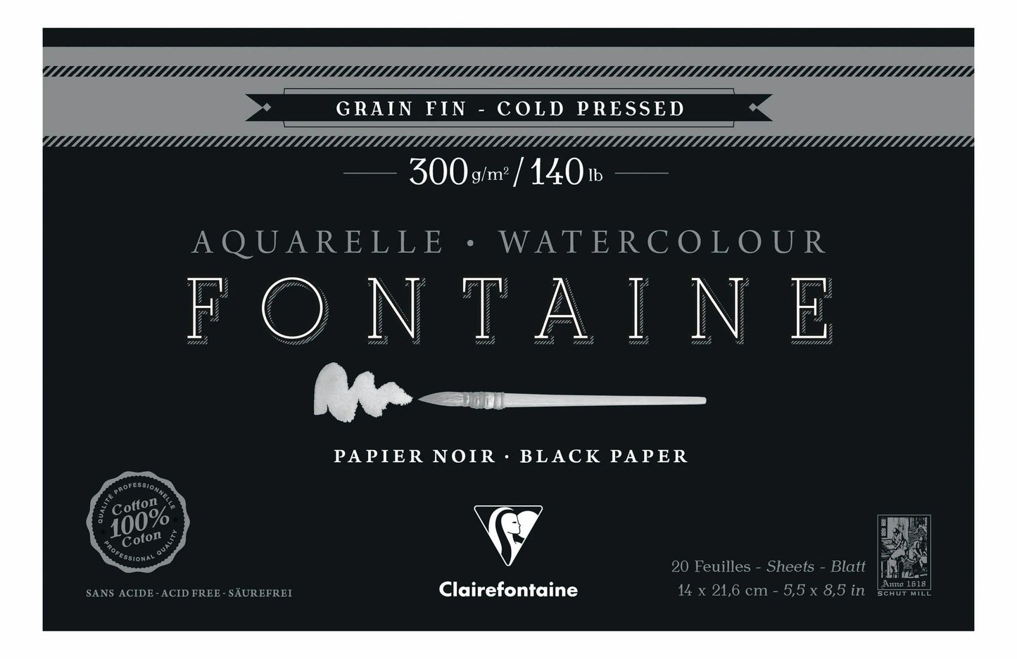 Fountain Black block glued 4 sides 20F 14x21,6cm 300g fine grain (Pack x2)