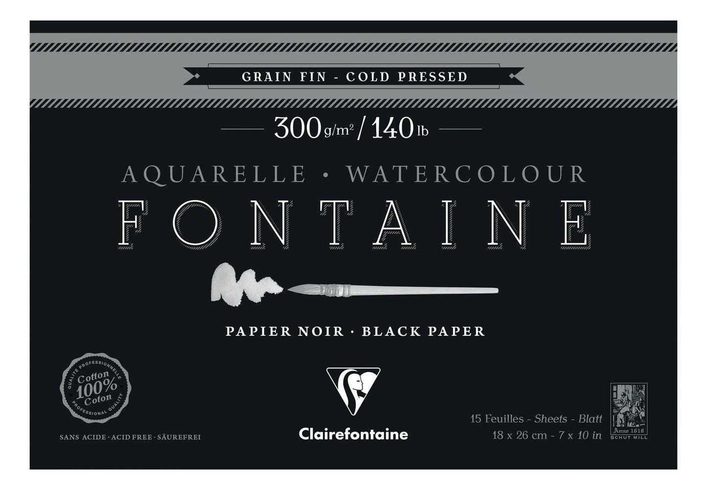 Fontana blocco nero incollato 4 lati 15F 18x26cm 300g grana fine (Pacchetto x2)