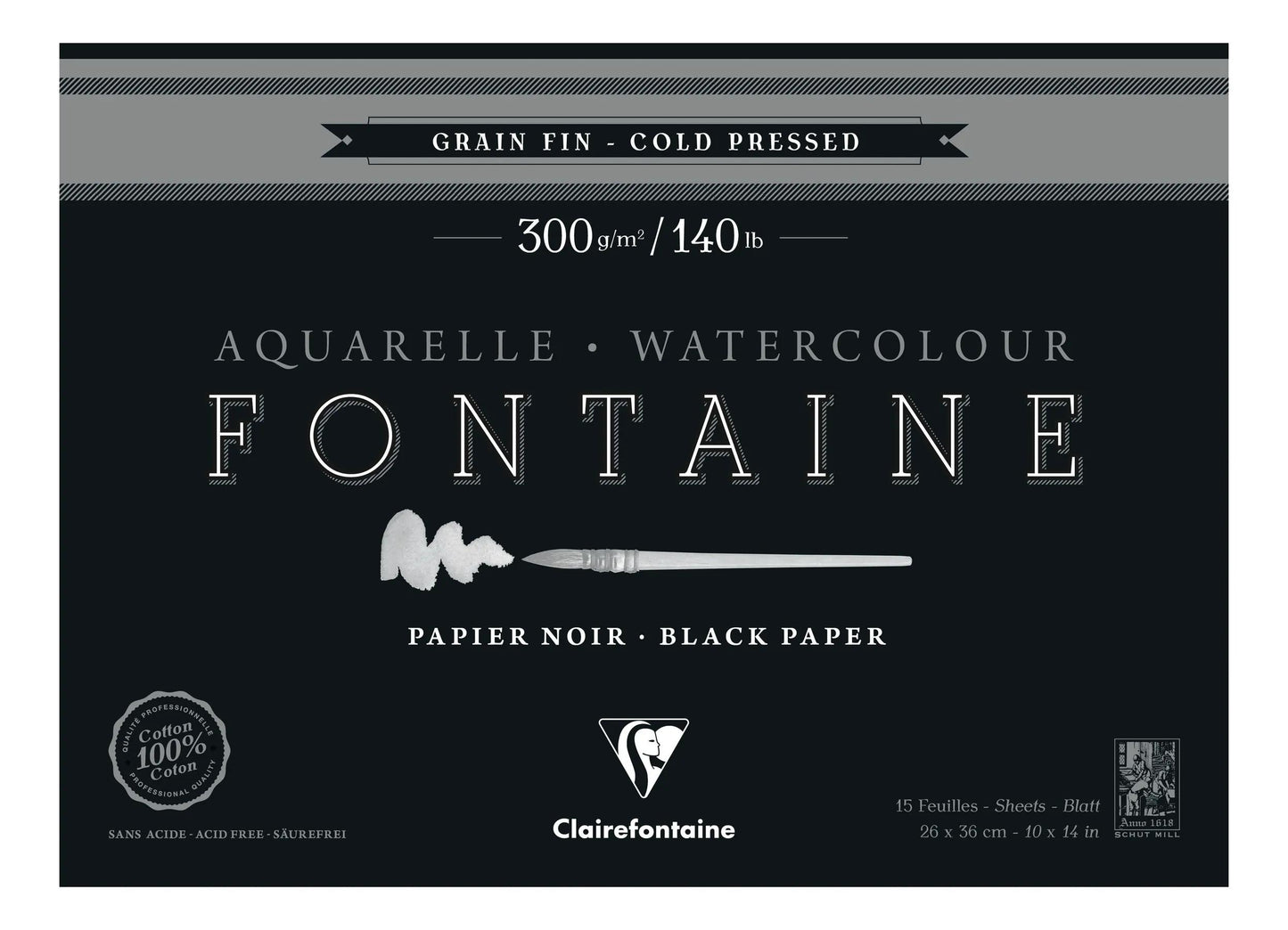 Fountain Black Block verklebt 4 Seiten 15F 26x36cm 300g feines Korn (Paket x2)