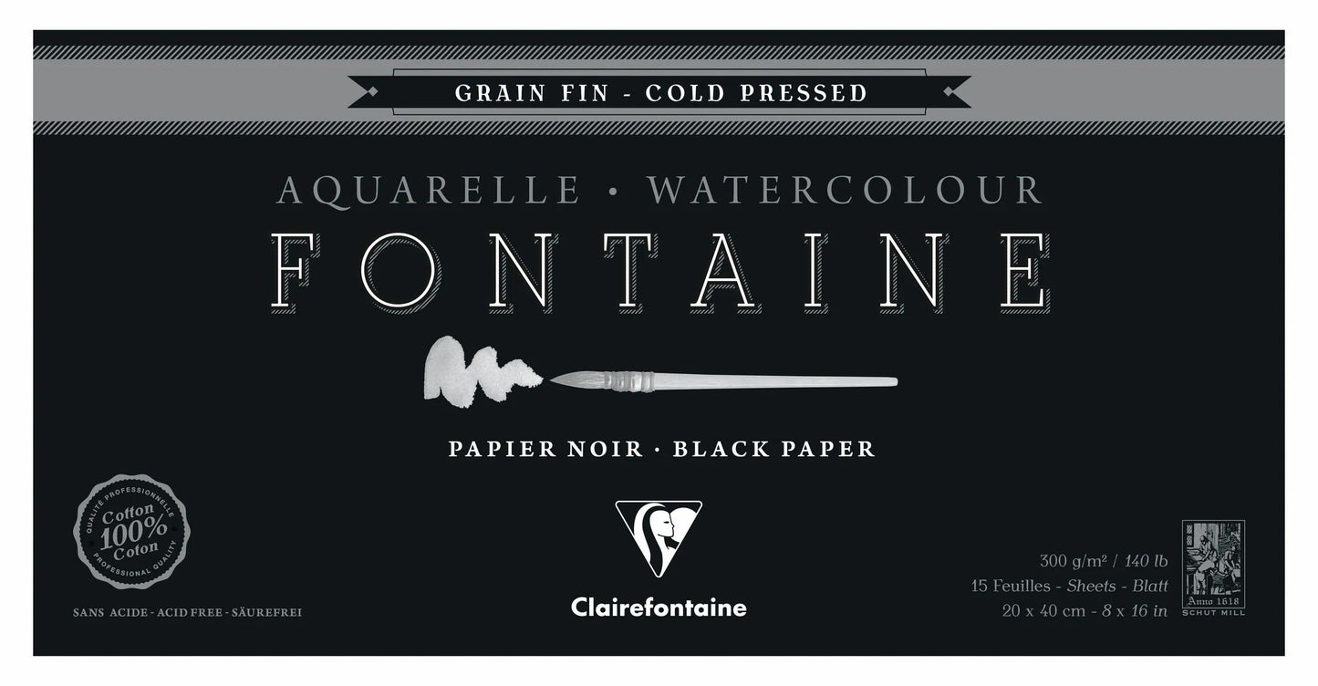 Fountain Black Block verklebt 4 Seiten 15F 20x40cm 300g feines Korn (Paket x2)