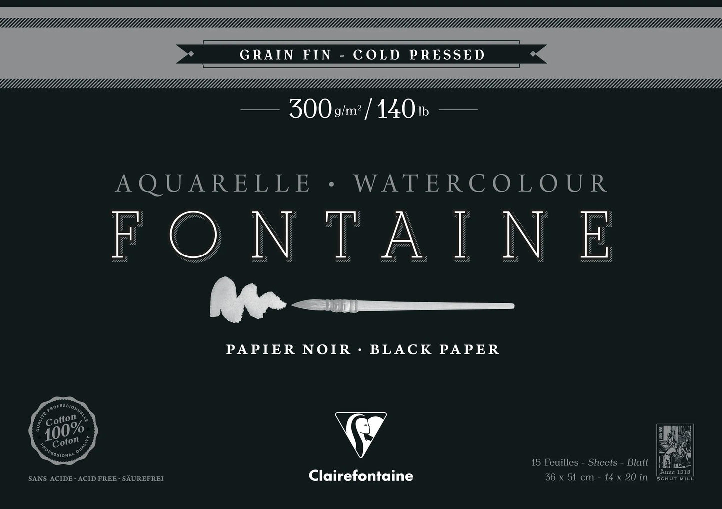 Fontaine Noir bloc collé 4 côtés 15F 36x51cm 300g grain fin