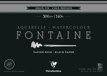 Fontaine Noir bloc collé 4 côtés 15F 36x51cm 300g grain fin