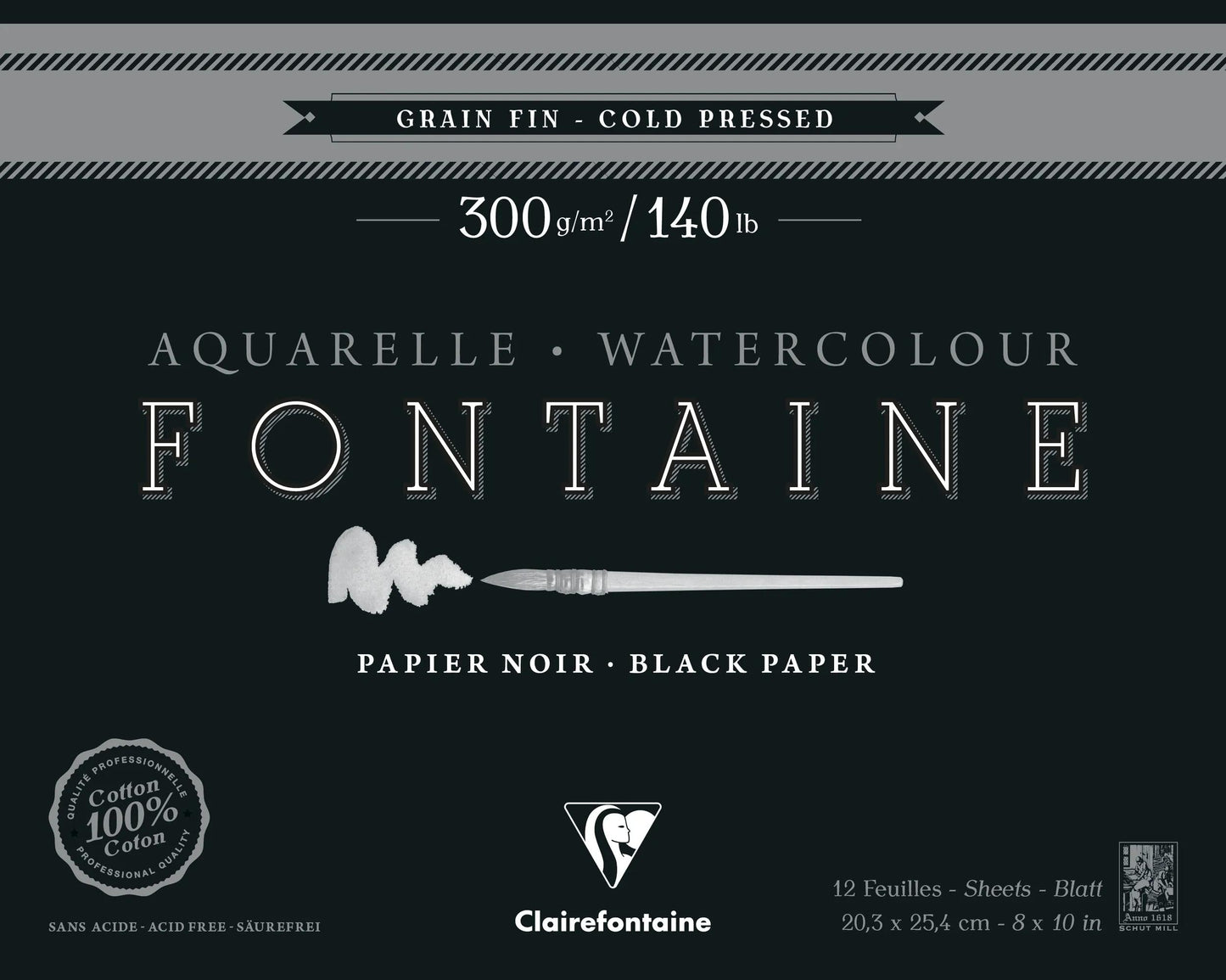 Fountain Black block glued 1 side 12F 20.3x25.4cm 300g fine grain (Pack x2)