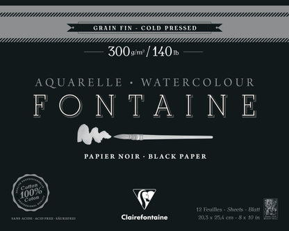 Fontana blocco nero incollato 1 lato 12F 20.3x25.4cm 300g grano fine (confezione da 2)