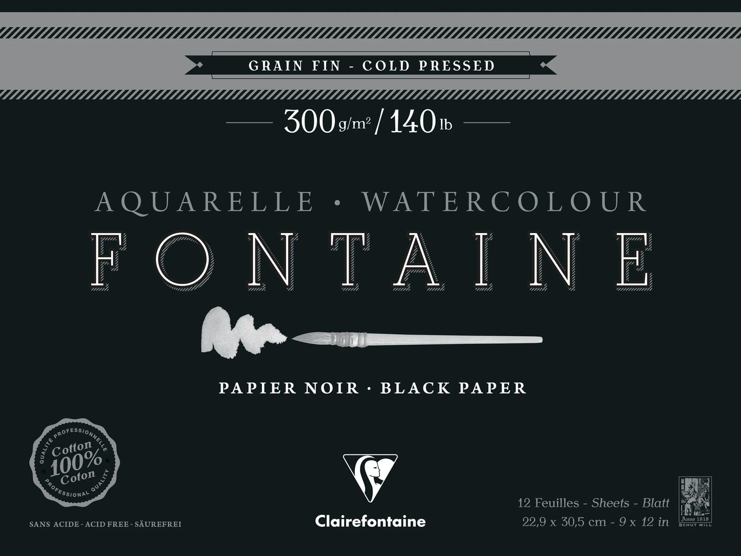 Fountain Black Block verklebt 1 Seite 12F 22.9x30.5cm 300g Feinkorn (Paket x2)