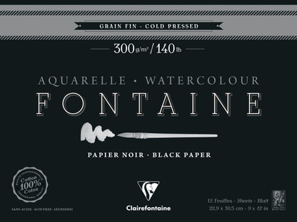 Fountain Black Block verklebt 1 Seite 12F 22.9x30.5cm 300g Feinkorn (2er-Pack)