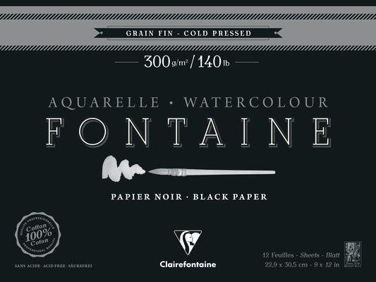 Fontaine Noir bloc collé 1 côté 12F 22,9x30,5cm 300g grain fin (lot de 2)