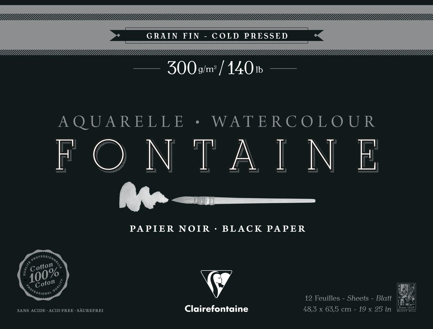 Fountain Black block glued 1 side 12F 48,3x63,5cm 300g fine grain